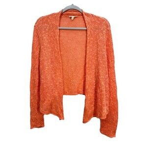 Eileen Fisher Linen Blend Open Front Cardigan Womens Large Coral Peach Open Knit